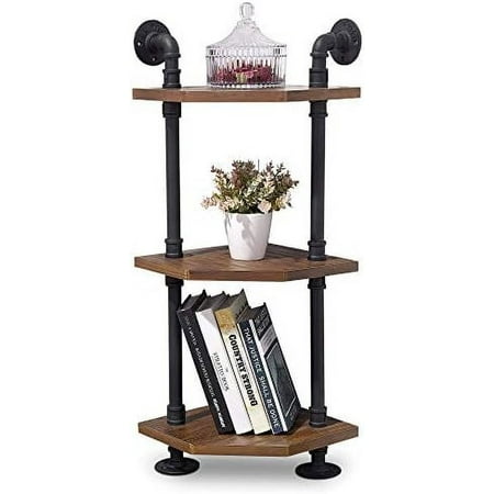 

Industrial Wall Mount Pipe Shelves 3/4/5-Tier Corner with Solid Wood Corner Bookshelf Display Stand Metal Standing Bookcase (6-Tier)