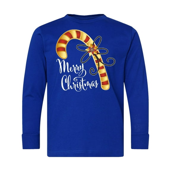 Inktastic Merry Christmas Red and Gold Candy Cane Long Sleeve Youth T-Shirt