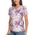 thumbnail image 2 of Vsdgher Lilies Flowers Women Shirts V Neck Short Sleeve Tops T-Shirt Basic Tees, S to 3XL3X-Large, 2 of 5