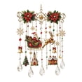 thumbnail image 2 of Santa Sleigh Christmas Window Hanging with Crystal Pendants - Festive Holiday Decor with Poinsettia, Reindeer & Miniature Village, 2 of 6