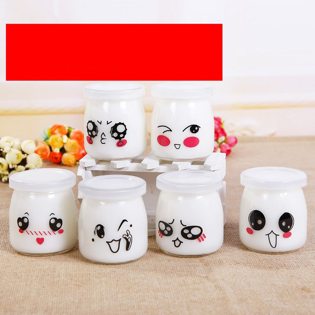 Yogurt Jars 6 Pieces Jars With Lid Mason Jar For Pudding Milk Yogurt Making  Mini Dessert Cup With Plastic Lid Pudding Glass Bottle With Cute Emoji Des