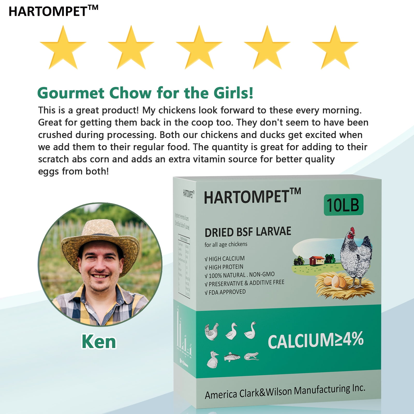 HARTOMPET 10LB Premium Dried Black Soldier Fly Larvae for Chickens, Molting & Laying Hens Supplement