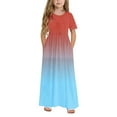 thumbnail image 2 of ATOGUTA Big Girl Dresses Short Sleeve Stretchy A-Line Sundress Casual Gradient Long Dresses Blue, Size 4-14 Years, 2 of 6