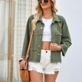 thumbnail image 7 of Oksale Distressed Denim Jackets for Women Trendy Frayed Trim Jean Jacket Button Down Trucker Jacket Regular Fit Streetwear 2025 Army Green M, 7 of 7
