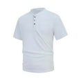 thumbnail image 5 of HOOMEUMY Men's Shirts Casual V-Neck Button Stand-up Collar Shirts Short Sleeve Shirt Solid Color Casual Fashion Summer Comfy Lightweight Shirts (White,XL), 5 of 5