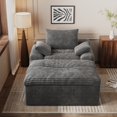 thumbnail image 3 of Leumius Oversized Chaise Lounge Chair Indoor,Corduroy Upholstered Sofa Bed with Deep Seat,Cozy Lounge Chair Sleeper Sofa for Living Room,Bedroom,No Assembly Required,Dark Gray, 3 of 5