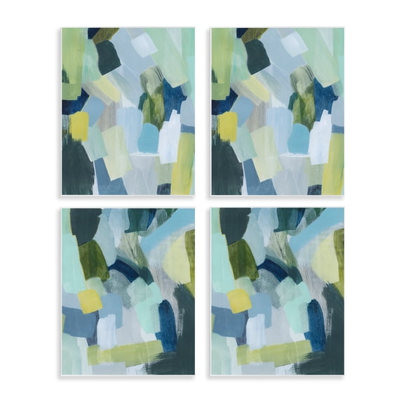 Stupell Industries Blue Green Paint Strokes Abstract Painting Unframed Art Print Wall Art, 11 x 14, Set of 4