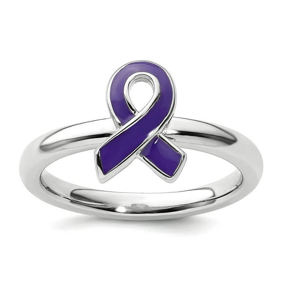 925 Sterling Silver Polished Stackable Purple Enameled Awareness Ribbon Ring Size 9 Stackable Ring for Women