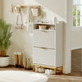 thumbnail image 6 of Modern Shoe Cabinet with 2 Flip Drawers & Open Storage Shelf,Shoes Rack with Adjustable Levels,Gold Metal Handles&Fluted Panel for Entryways, 6 of 7