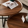 thumbnail image 6 of Nesting Coffee Table Set of 2, Round Center Table with Non Slip Feet Side, End Tables with Wood Grain Top for Living Room Office, Brown, 6 of 9