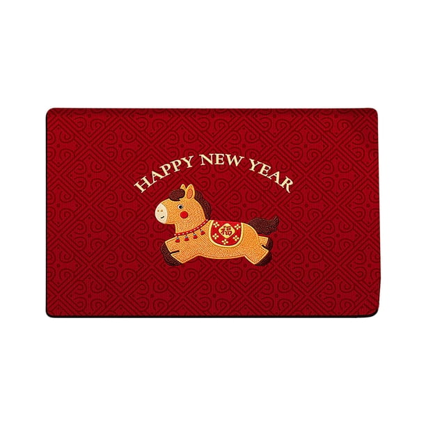 Felpudo festivo rojo para caballos – Felpudo antideslizante en la puerta principal, alfombra lavable para entrada navideña, poliéster duradero, respaldo de goma, felpuda interior para exteriores