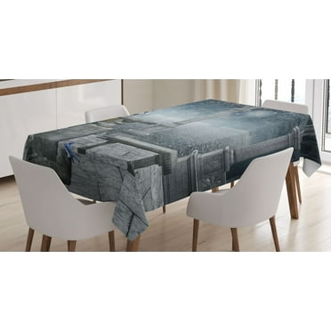 Ambesonne Gothic Tablecloth Rectangular Table Cover, Fictional Mythic Stones, 52"x70", Grey