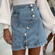 thumbnail image 4 of Falda de mezclilla para mujer con cintura elástica y bolsillo de falda sólida informal a la moda para mujer Wmkox8yi FGJ2166, 4 of 9