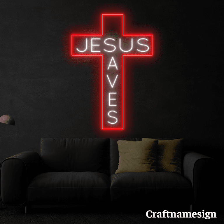 Craftnamesign Jesus Saves With Cross Neon Sign for Church