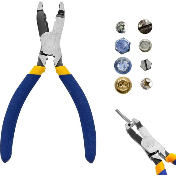 Screw Extractor Pliers, 6-in-1 Multi-Function Lineman’s Pliers for Broken & Rusted Screw Removal, Wire Cutting, Stripping & Crimping Tool
