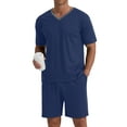 thumbnail image 3 of MINTREUS Men's Pajama Set Short Sleeved V-Neck 2-Piece Pajama Shorts With Pockets Pajamas For Men, 3 of 6