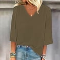 thumbnail image 4 of Women's Short Sleeve T-shirt Women'S Solid Color Fashion Casual V Neck Three Quarter Sleeve Tops,Green Women's Short sleeve T-shirt 5XL, 4 of 4