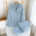 thumbnail image 4 of DHFJKG Flannel Pajamas Set For Men Striped Loungewear Long Sleeve Turndown Collar Button Up Top Loose Fit Bottoms 2 Piece Sleepwear Soft Homewear, 4 of 4