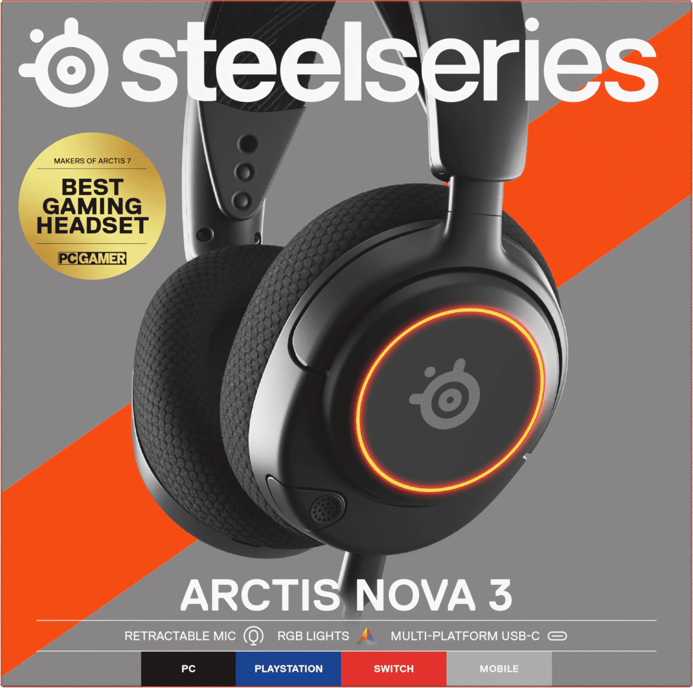 SteelSeries Arctis Nova 3 マルチプラットフォームゲームヘッドセット - シグネチャーアークティスサウンド - ClearCast Gen 2 マイク - PC PS5/（並行輸入品）