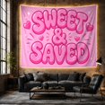 thumbnail image 6 of Sweet & Saved Bubble Letters on Pink with Hearts, Joyful Retro Digital Art for Faith Lovers, Faith Wall Art, Friendship Gift Tapestry Wall Hanging for Bedroom, Dorm and Studio, 6 of 7