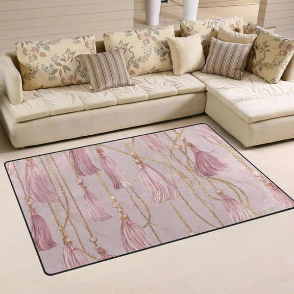 Non-Slip Area Rug 31"x20" Indoor Washable Floor Mats Carpet Printed for Living Room, Bedroom, Home Decor Light Pink Tassels