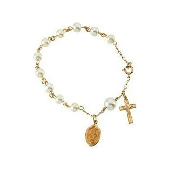 14K Yellow Gold Freshwater Pearl Rosary Bracelet - 7 1/2 Inch