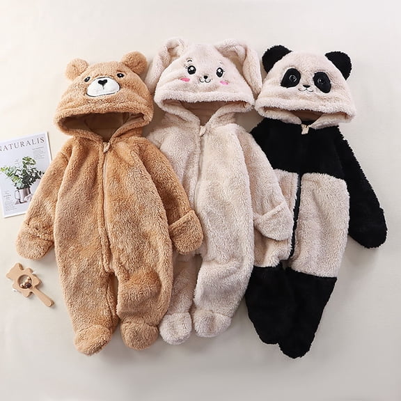 RTKFRFLM Baby Animal Romper Cartoon Panda and Bear Winter Warm Jumpsuit White 0-3 Months