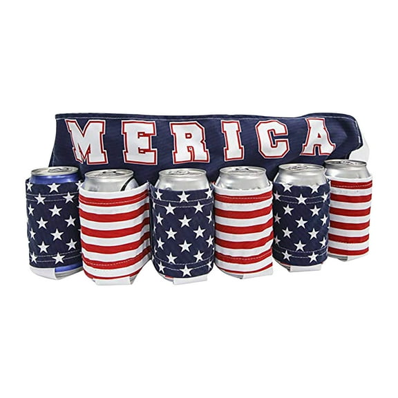 SDJMa 6 Pack Novelty a Themed BeverageHolder Beer Belt Independence Day Themed DrinkHolder Beer Belt Creative Picnic Party Belt Soda CanHolster Belt for Men Women Outdoor Activities