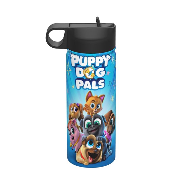 Puppy Dog Pals Insulated Stainless Steel Wide Mouth Water Bottle With Straw, 18oz Portable Leak Proof Drinking Bottle For Kids Sports School And Travel 18oz Cute Thermos