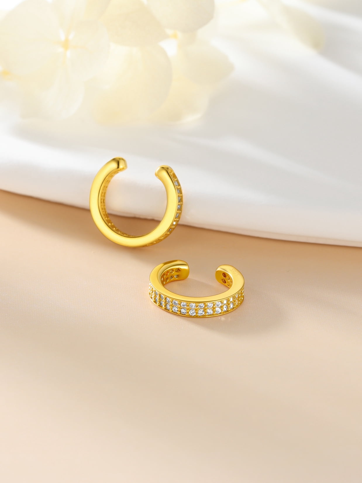 Suplight 925 Sterling Silver White Gold Plated Ear Cuffs Earrings for Women, Double Layer Zircon Earrings Clip On Cartilage Earrings