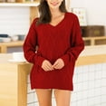thumbnail image 2 of HAPIMO Sales Womens Sweaters Fall Fashion Lantern Sleeve Blouse Round Neck Knitwear Colorblocked Casual Jumper Pullover Sweaters for Women Wine XL, 2 of 4