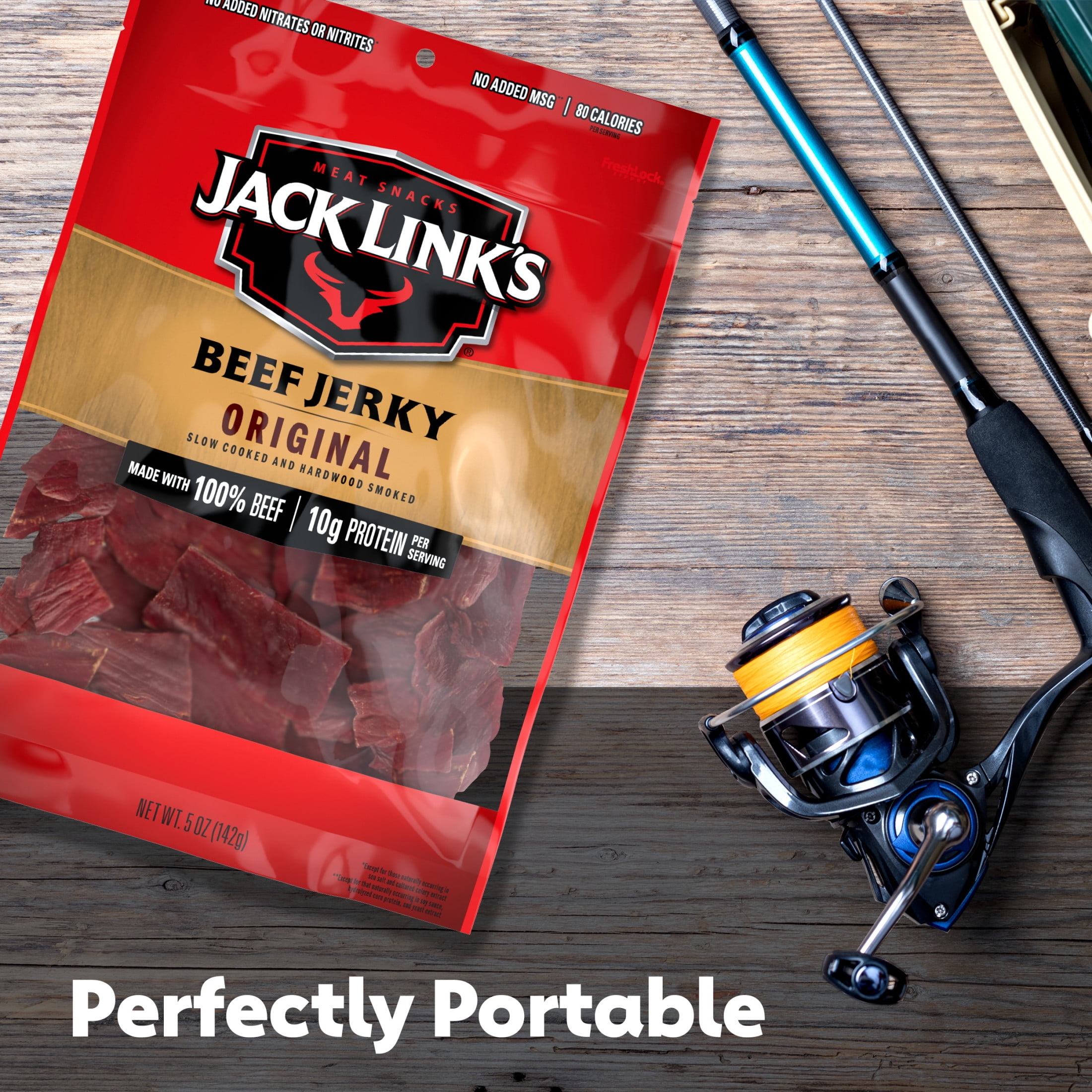 (8 pack) Jack Link’s Beef Jerky, Original, Made with 100% Beef, 10g of Protein per Serving, 5 oz, Resealable Bag