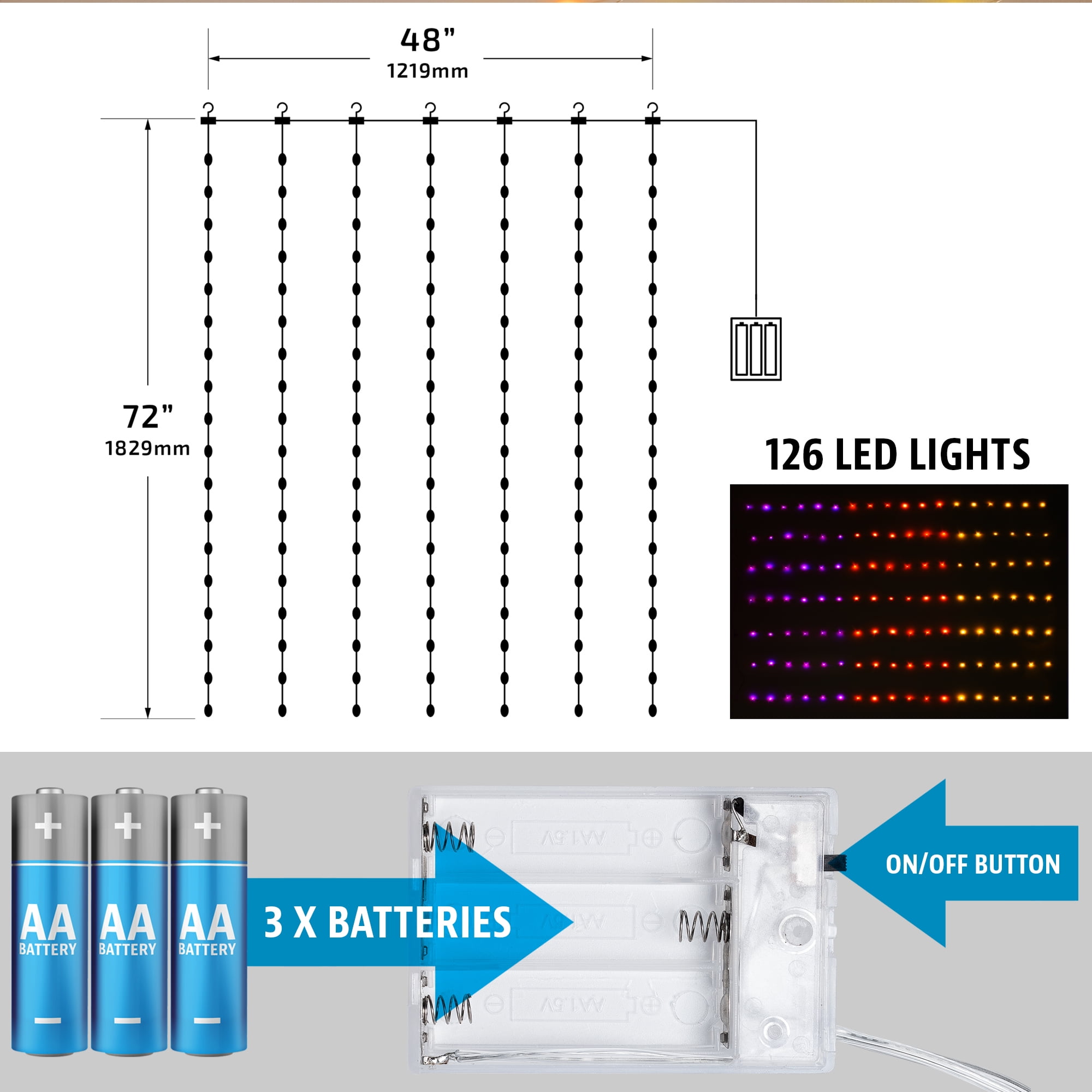 BrightSide Sunset Ombre LED Ceiling Lights, AA Battery-Powered, Indoor Use, 3.5ft W x 6ft H