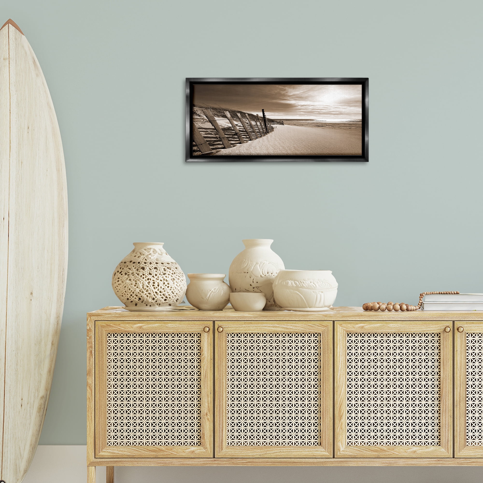 Stupell Industries Serene Sands View Landscape Photography Black Floater Framed Canvas Art Print Wall Art, 31 x 14