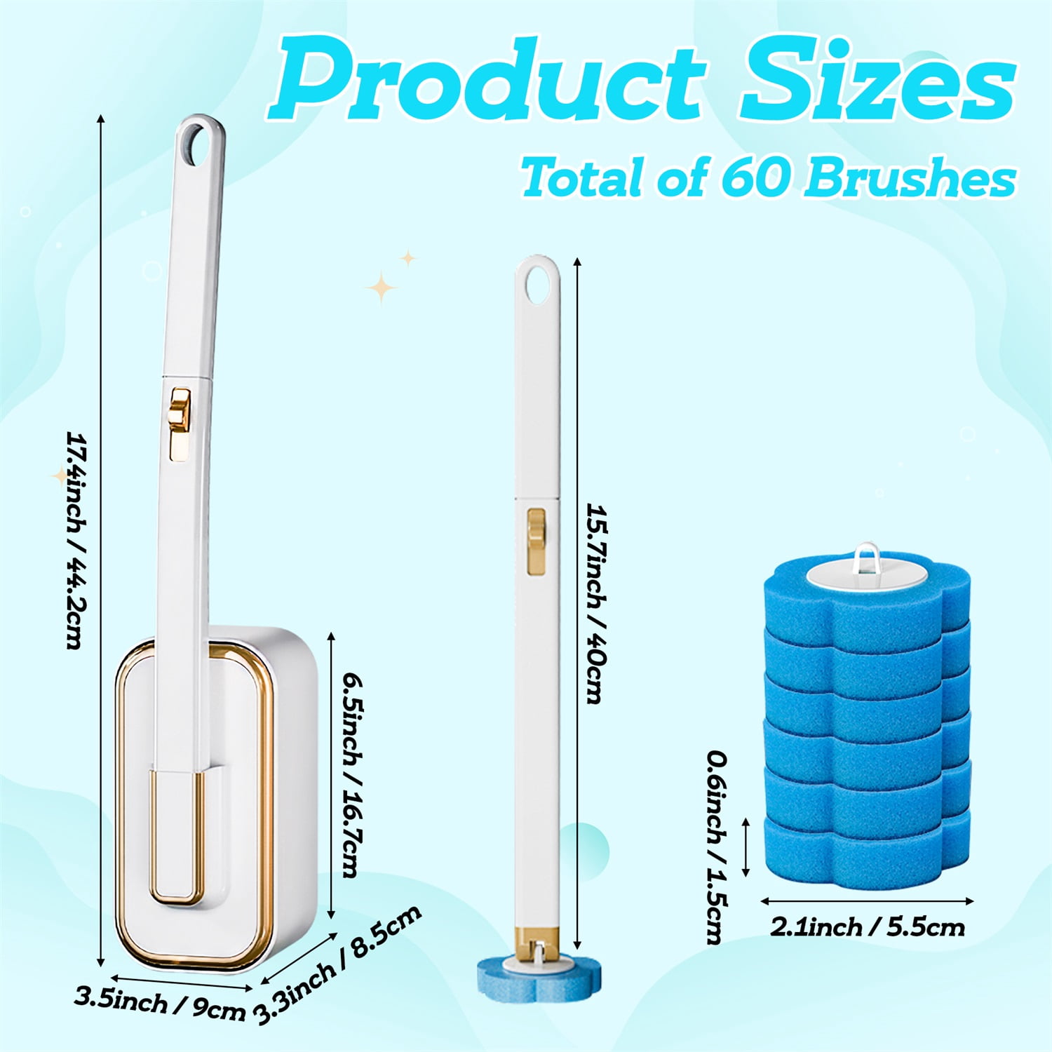 MALLMALL6 Disposable Toilet Brush Cleaning Wand Set, 60 Count