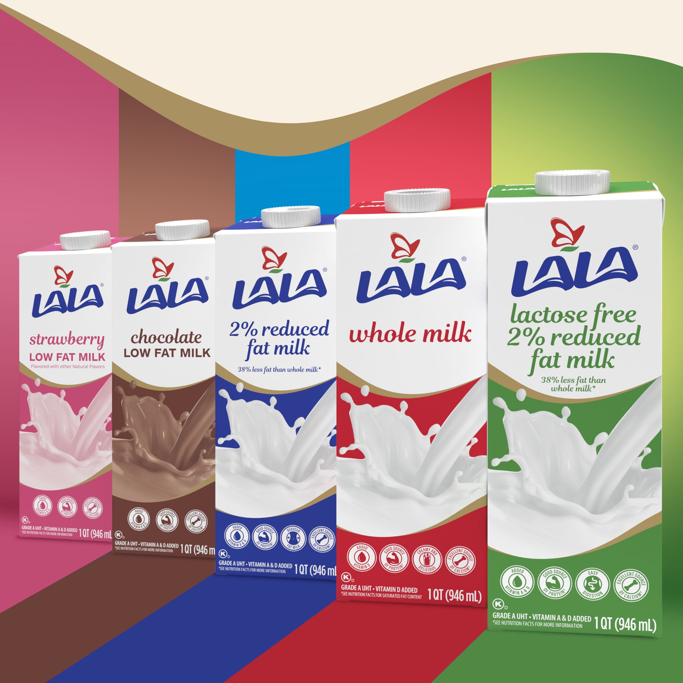 4 pack) LALA Ultra-Pasteurized Lactose Free Reduced Fat Milk, 32