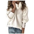 thumbnail image 2 of Turtleneck Sweater Women Plus Size Tunic Long Sleeve Cable Knit Sweaters Lightweight Chunky Pullover High Neck White 5XL, 2 of 7