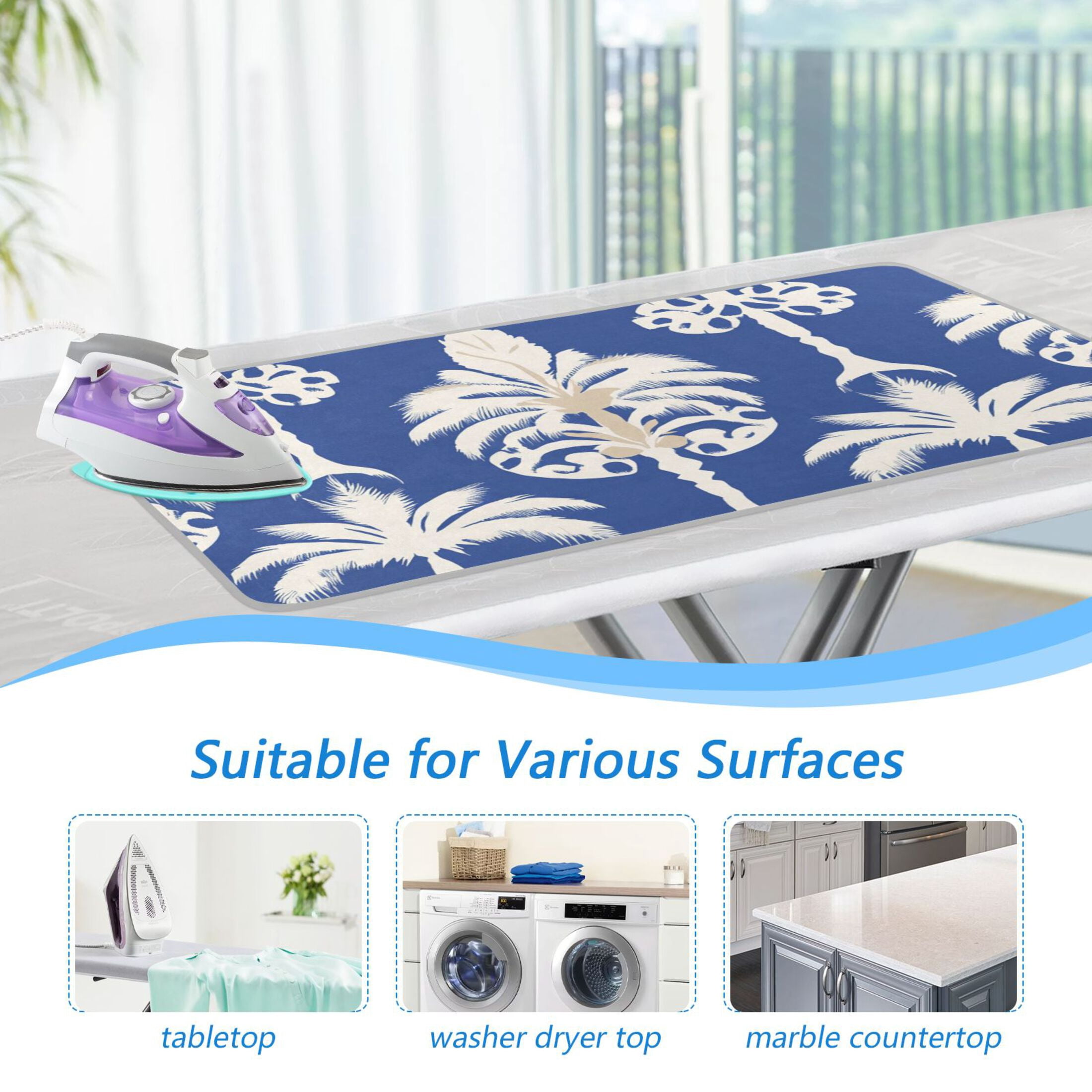 Tropical White Palm Trees Ironing Mat Blanket Portable Travel Ironing Pad Heat Resistant Pad 47.2" x 27.6”