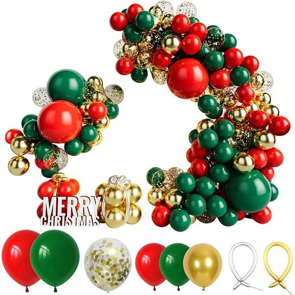 147pcs Red Green and Gold Balloon Garland Kit - Red Green Gold Balloon and Gold Confetti Balloons for Birthday Baby Shower Wedding Christmas Party Decoration