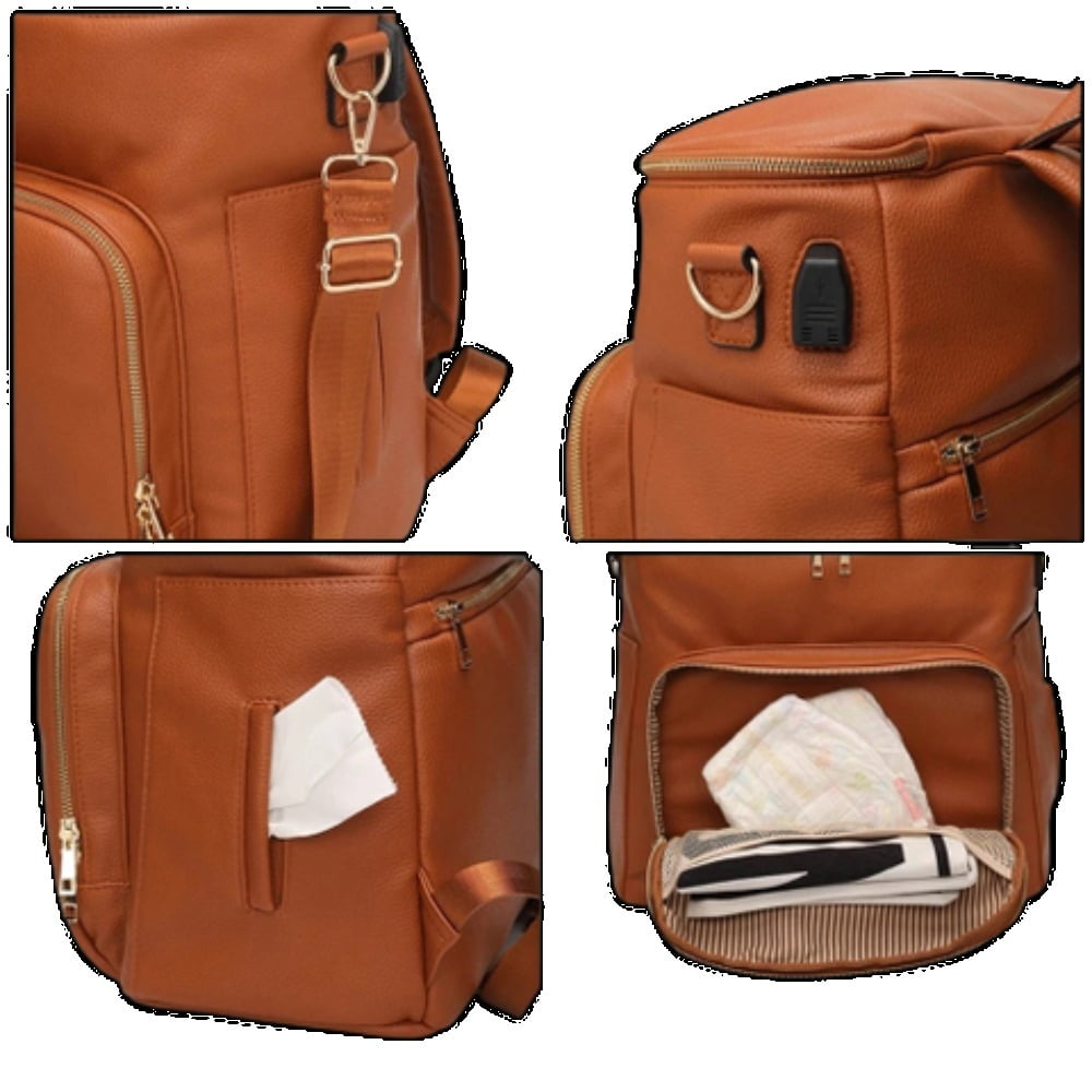 RsenFremior Diaper Bag Backpack Leather Backpack for Women Travel Backpack Baby Bag Large with Troller Straps Capacity for Wet Clothes