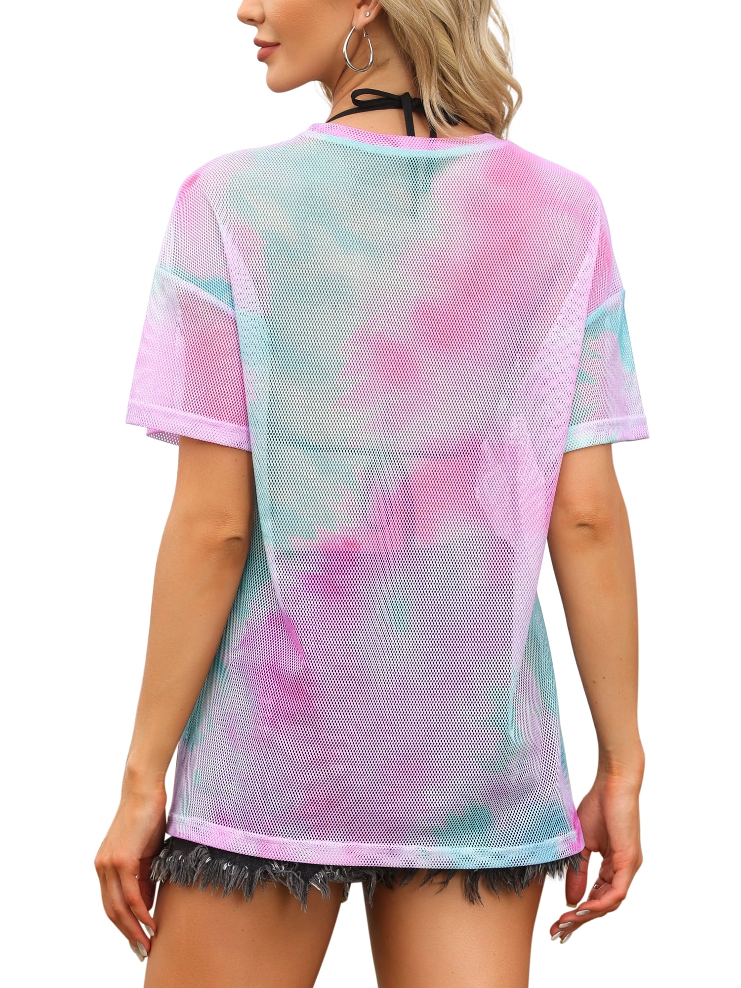 Mesh Top for Women Crew Neck Short Sleeve Sheer Sexy t Shirts XS