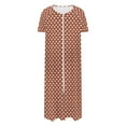 thumbnail image 5 of Fartey Women's Zipper Front Robes Cute Heart Print Short Sleeve Nightgown Long House Coat Full Length Loose Loungewear with Pockets Coffee 2XL, 5 of 8