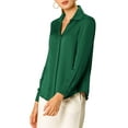 thumbnail image 5 of INSPIRE CHIC Women's Elegant Shirts V Neck Point Collar Long Sleeve Smooth Satin Blouse XL Green, 5 of 9