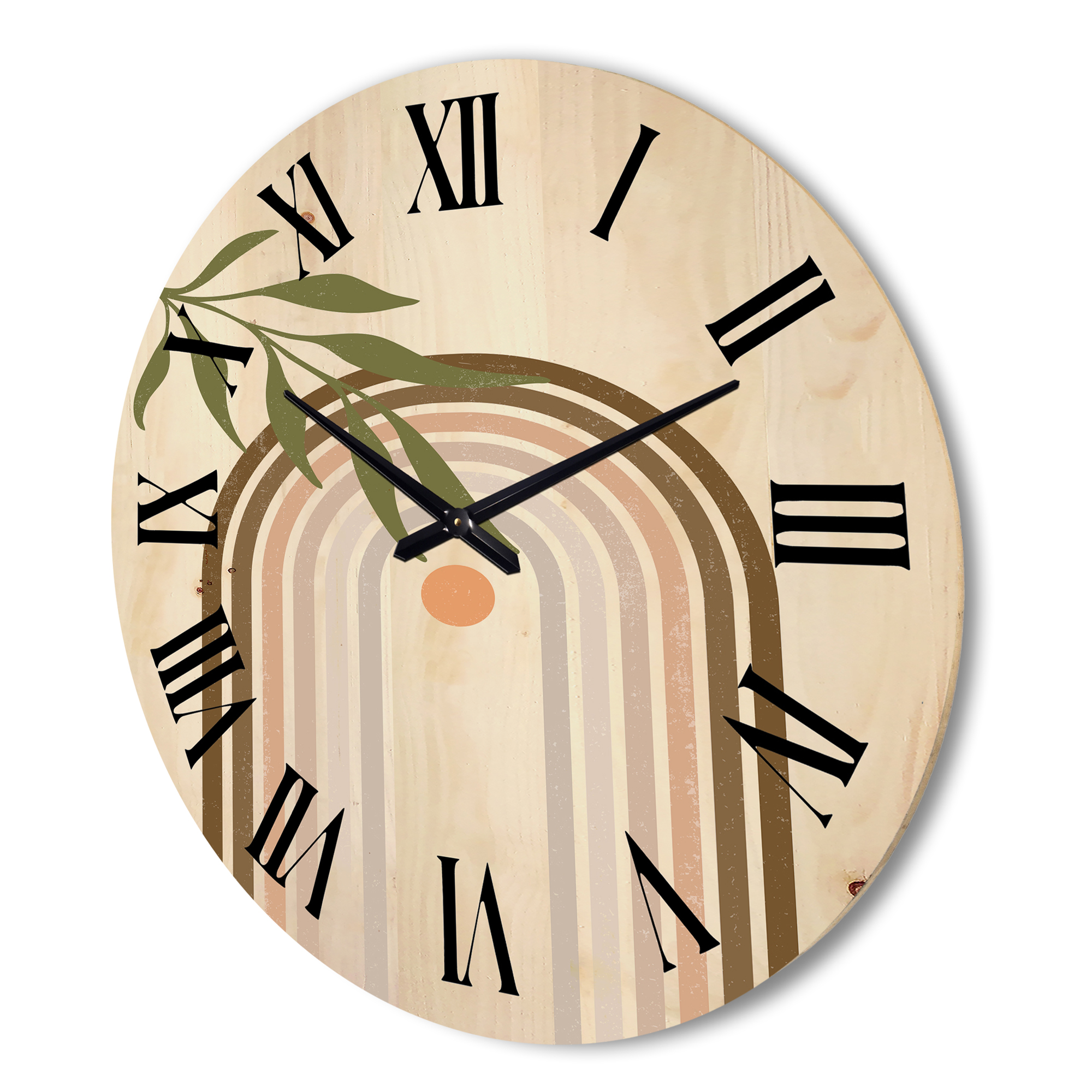Designart 'Abstract Moon and Sun With Green Leaf I' Modern Wood Wall Clock