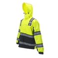 thumbnail image 2 of Cordova PK401-XL Reptyle Type R, Class III, Lime Parka, Quilted Lining, Reflective Tape On Black Contrasting Stripes, PU Coated Polyester Shell With Storm Flap, Concealed/Detachable Hood, X-Large, 2 of 3