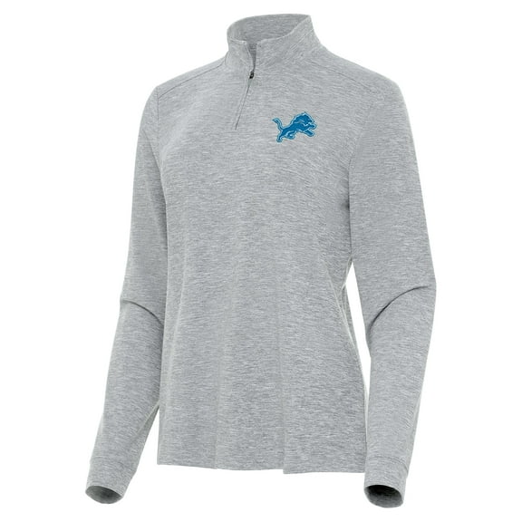 Women's Antigua Heather Gray Detroit Lions Mentor Quarter-Zip Jacket