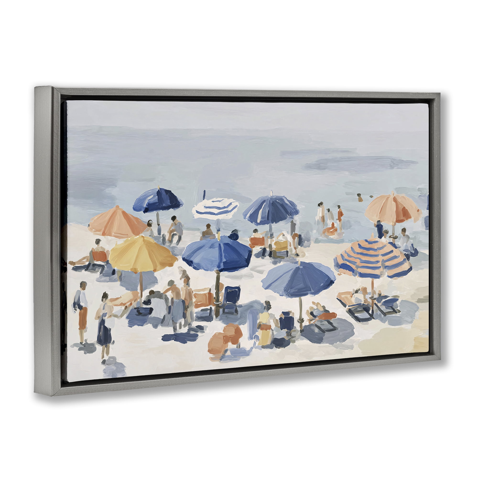 Stupell Industries Summer Fun Beach Crowd Gray Framed Floater Canvas Wall Art, design by Jacky Ngan