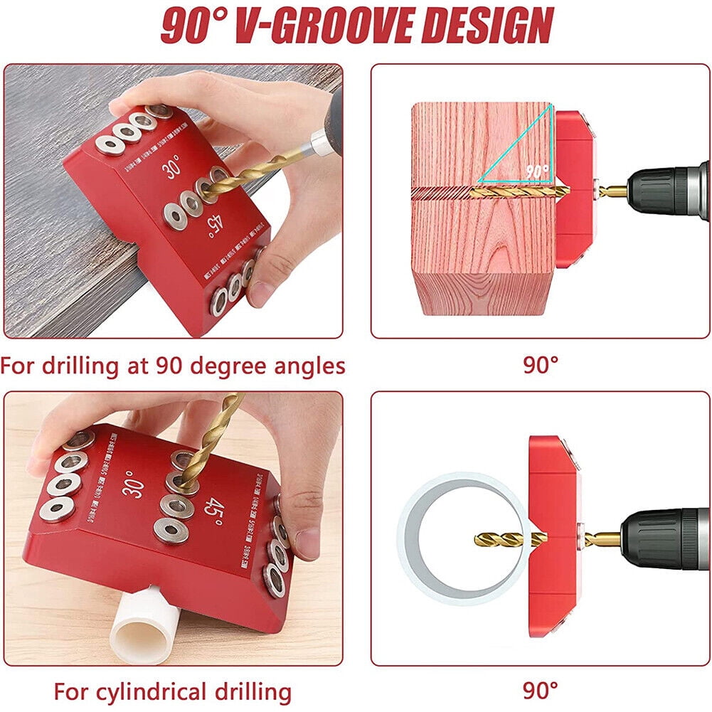 30/45/90 Degree Woodworking Pocket Hole Jig Drill Guide CNC Hole Puncher (Red)