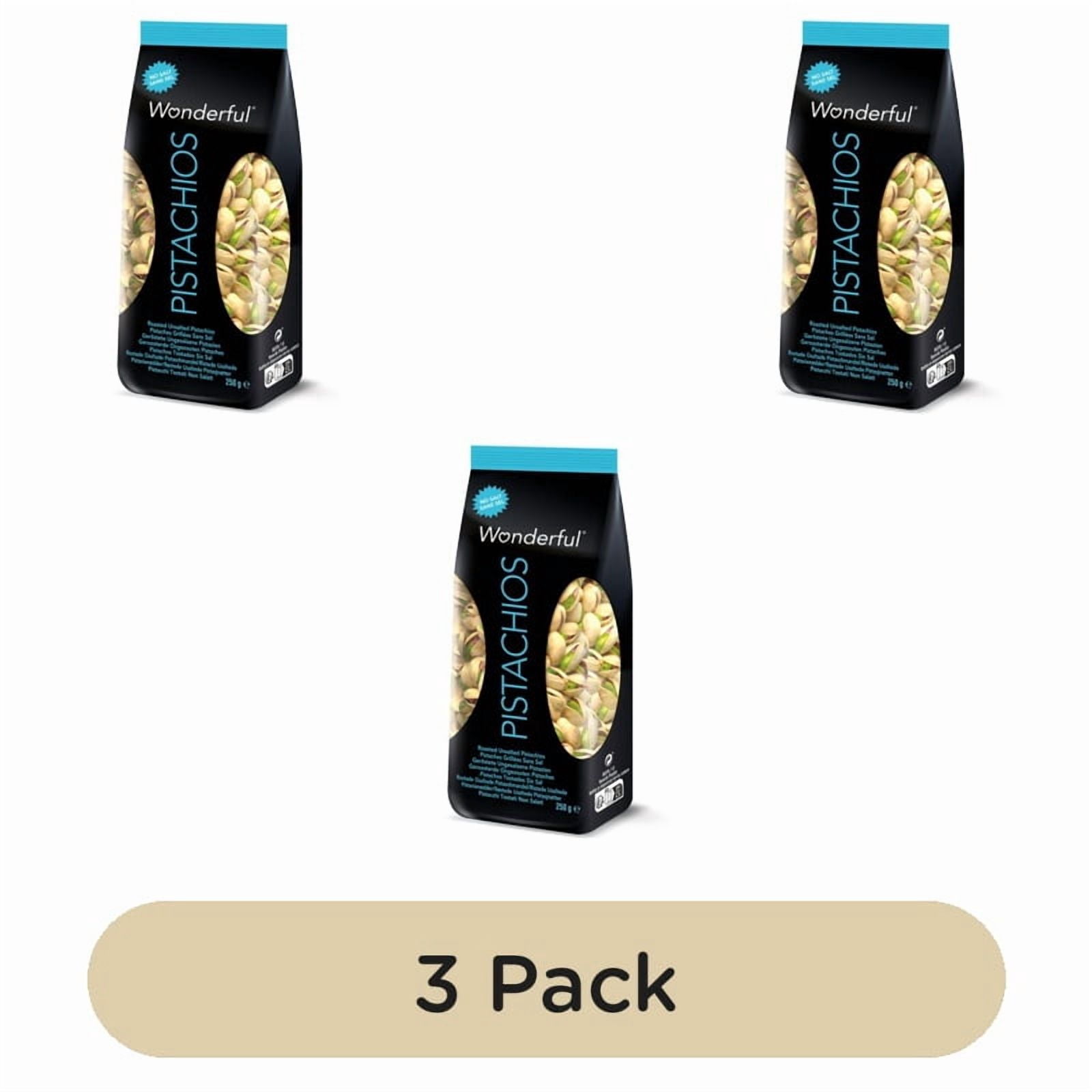 Wonderful Pistachios Roasted No Salt 250g, British Import (Pack of 3)