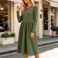 thumbnail image 6 of Bosfbaoi Dresses for Women Round Neck Long Sleeve Striped High Waist Flowy Midi Dress, 6 of 7